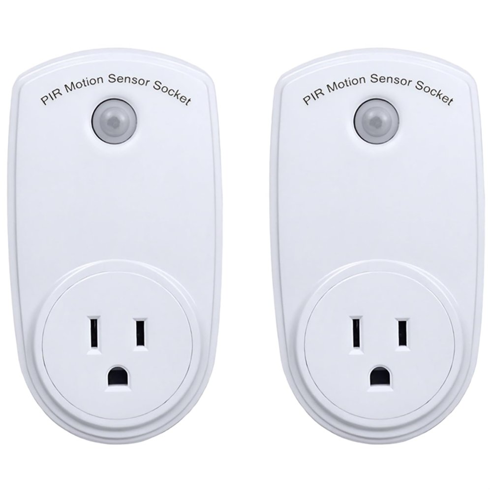 2-Pack Light Plug-in Motion Sensor, Angle 120 Automatic On/Off, 20 Ft (6 M) Range, Turn-Off Delay Feature, Ideal Garage, Hallway, Outdoor, 120V, White, Ce Certified