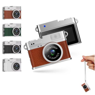 Bewinner Mini Keychain Camera, 1080P 2MP Mini Thumb Sized Retro Digital Camera with 32GB Memory Card, 0.96in Color Screen Micro Camcorder for Video Travel Study (Brown)