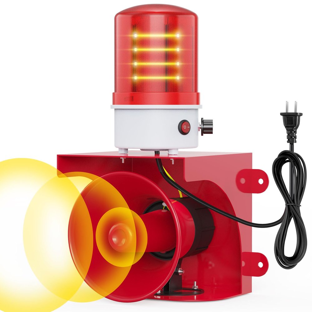 Industrial Sound and Light Alarm Siren, 0-120dB Adjustable, IP65 Waterproof, 100-150 Meters Warning Range for Factory/Warehouse/School/Office Security Siren Emergency Fire Tornado Alarm AC110V 30W