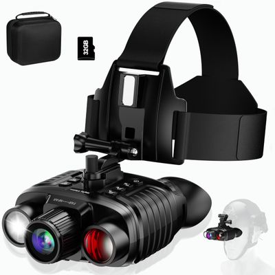 YEEIN Night Vision Goggles, Head-Mounted Rechargeable Binoculars, 3" Screen Digital Infrared Night Vision Binoculars with Head Strap &32GB Card for Hunting, Camping, Security