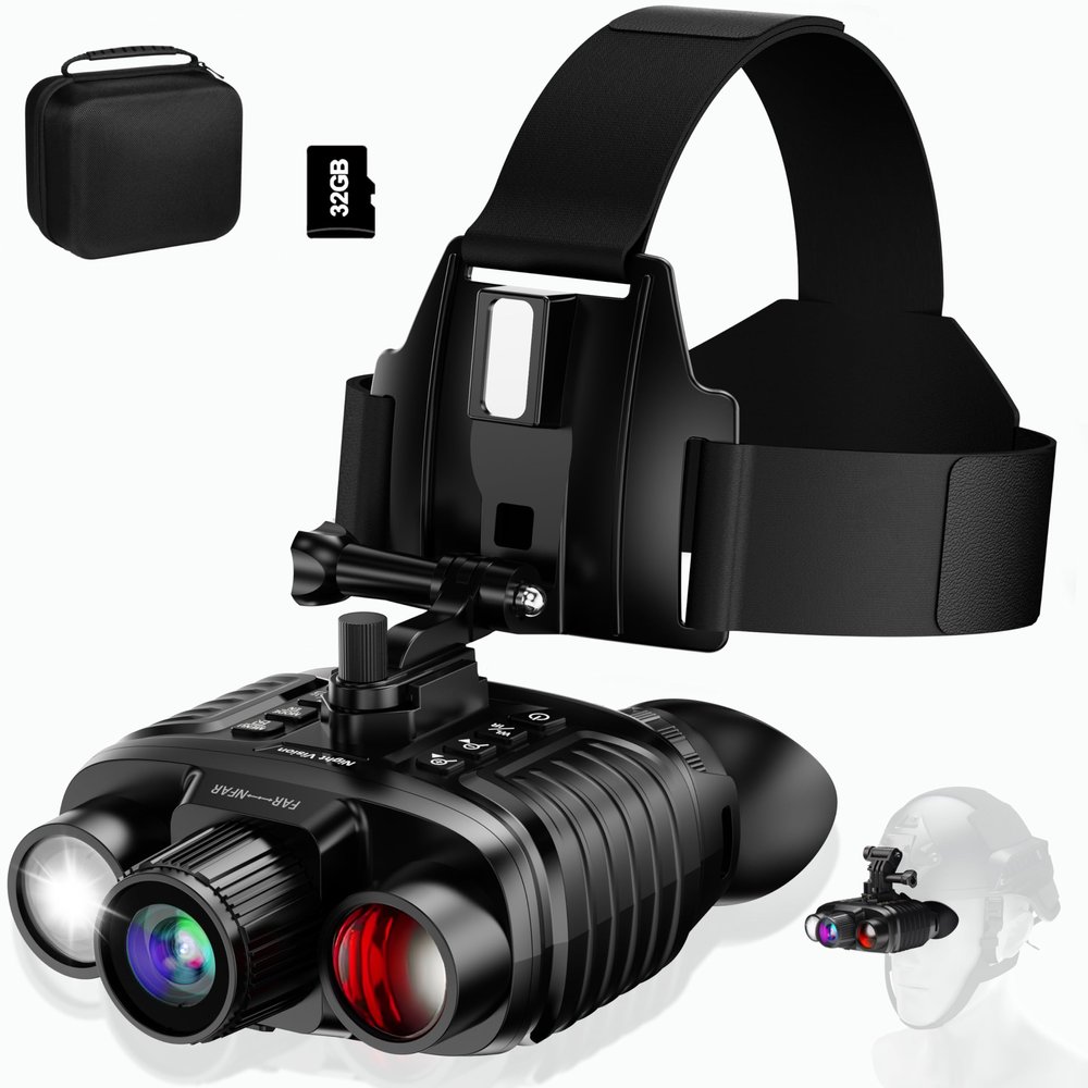 YEEIN Night Vision Goggles, Head-Mounted Rechargeable Binoculars, 3" Screen Digital Infrared Night Vision Binoculars with Head Strap &32GB Card for Hunting, Camping, Security