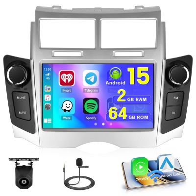 Android 15 Car Stereo for Toyota Yaris/Vitz/Platz 2005-2011, [2+64G] Hikity 7'' Touchscreen Radio Wireless CarPlay Android Auto 5G WiFi Bluetooth Mirror Link GPS FM/RDS/EQ SWC Backup Cam
