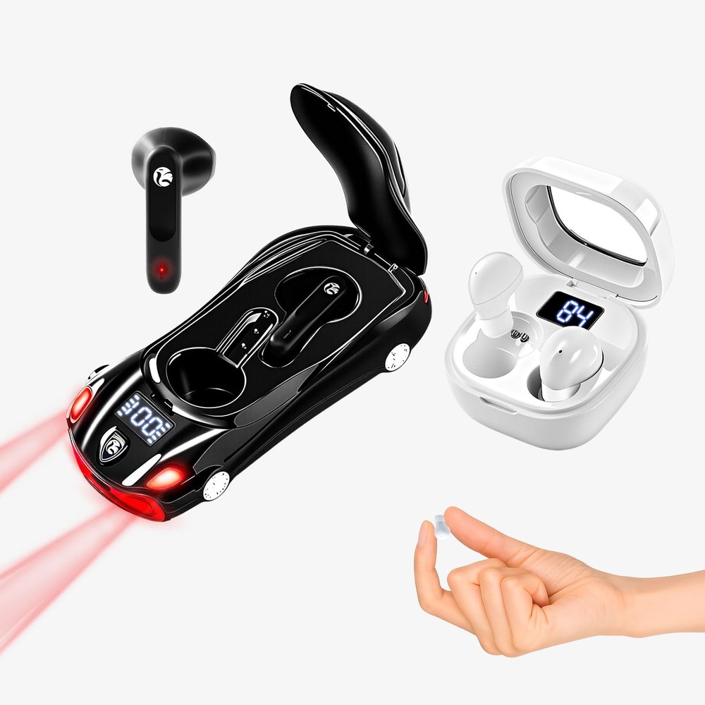 Jedaful 2 Pack Kids Wireless Earbuds Invisible Mini Earbuds for Kids Bluetooth Ear Buds in-Ear with LED Display, HiFi Stereo, 32H Playtime, Wireless Headphone with Mic for Android iOS Phone Laptop
