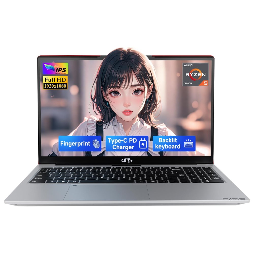 NIMO 15.6" Laptop for Business, AMD Ryzen 5 6600H (Up to 4.5GHz)