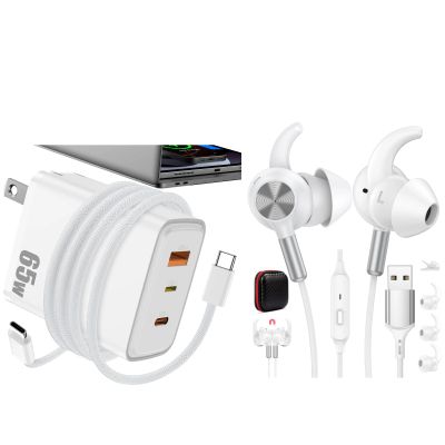 USB C Charger 65W 3-Port USB Headphone Mute-able Mic