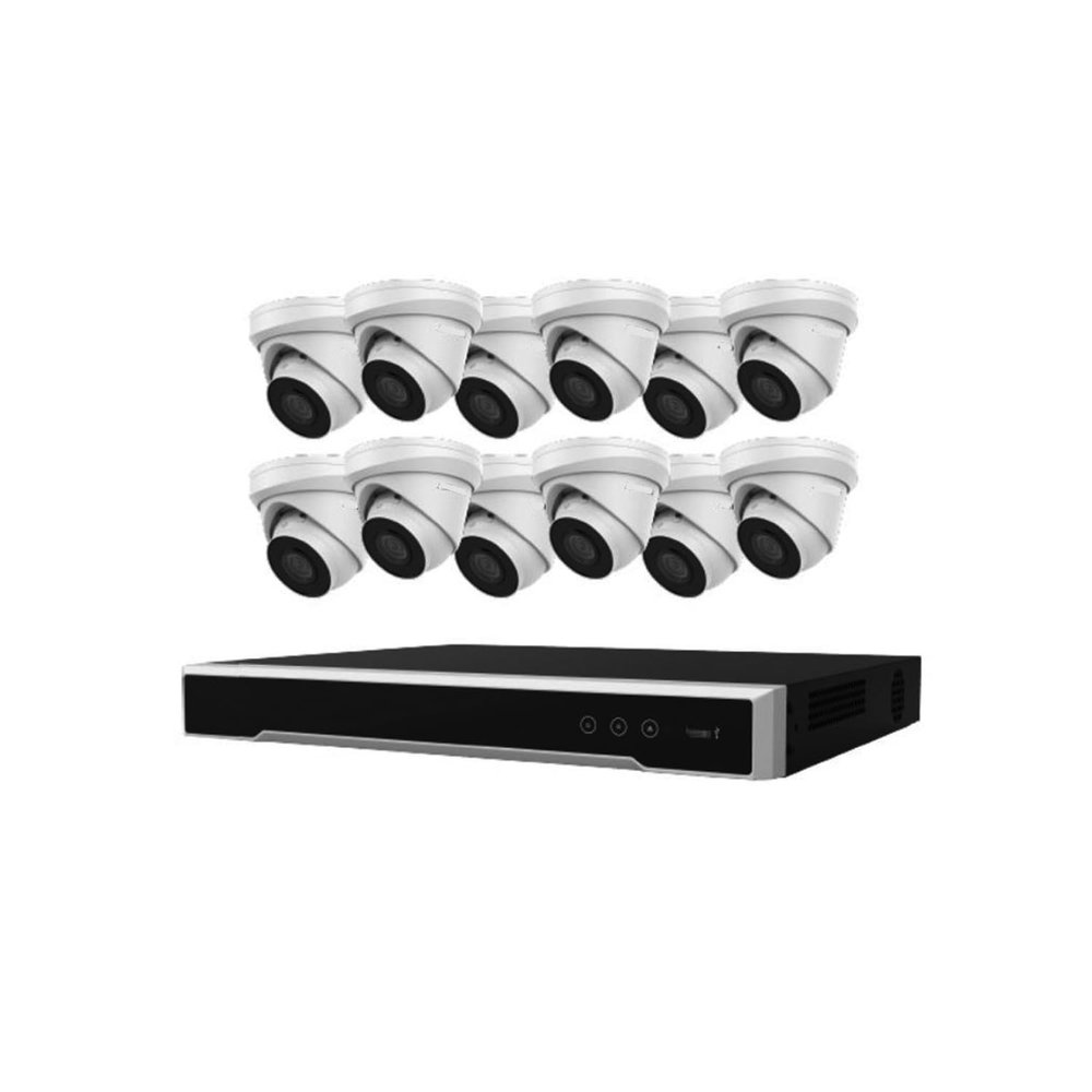16 Channel Security Camera System EKI-K164T412 4K 8MP NVR 4TB with 12 x 4MP Outdoor Turret Dome Cameras 2.8mm 3-Axis IP67 IK10 H.265+ Cable not Included