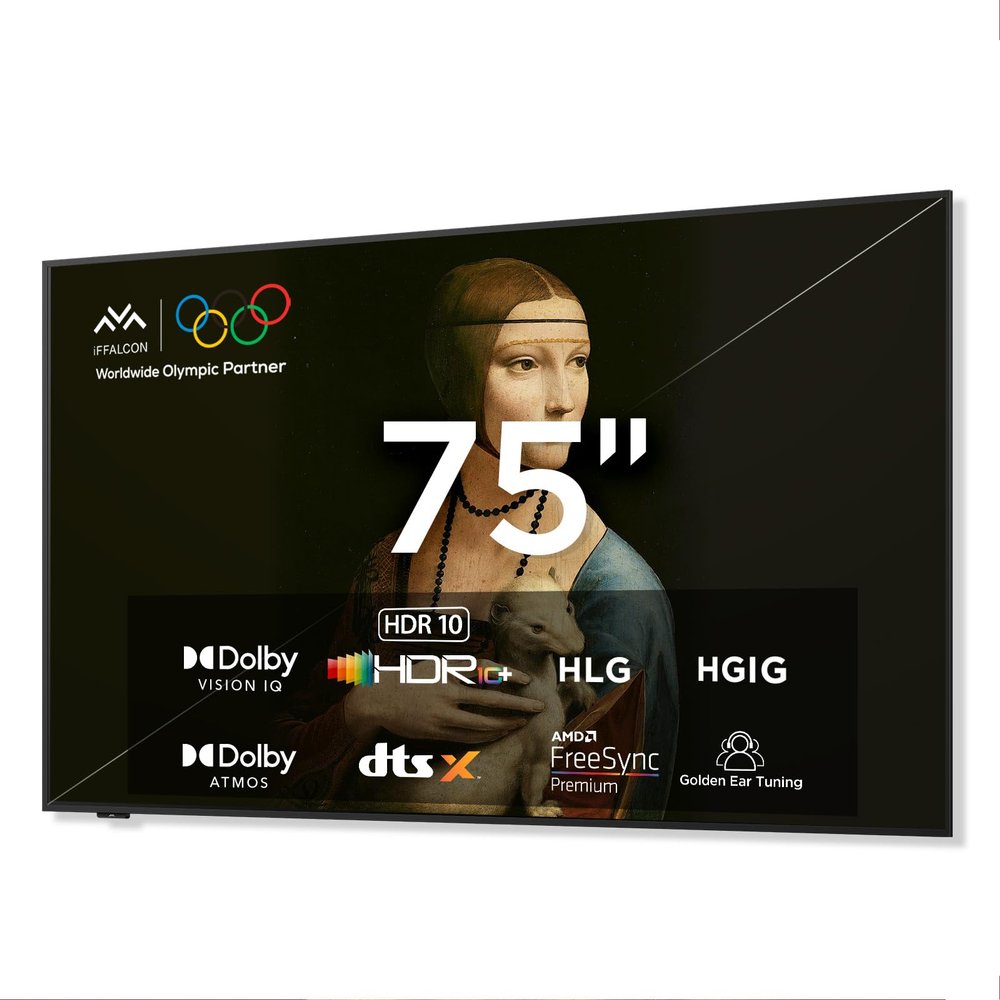 iFFALCON 75-Inch Class QLED 4K Smart TV, Ultra-Slim Picture Frame TV, 144Hz, HDR, Art Mode w/AI Art, Wide Color Gamut, Dolby Vision IQ, Dolby Atmos, Google Assistant Voice Remote(75F75, 2025 Model)