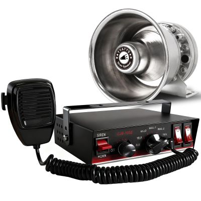 8Tones 200W Emergency Siren with PA - IP67 Waterproof Police/Fire Truck Siren, Yelp/Wail/Hi-Lo Modes, Includes Mic & Speaker for Vehicle PA System | 12 Volt Siren | Car Alarm Siren