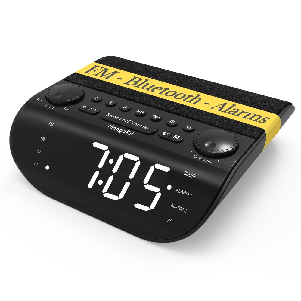 MangoKit FM Bedside Radio with Bluetooth 5.3, Dual Alarm Clock for Bedrooms