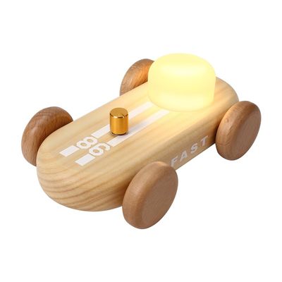 HBCIDC Wooden Go-Kart Night Light 7 Color Adjustable, USB Rechargeable (Burlywood)