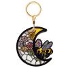 Bee Leather Keychain Case Holder,GPS Tacker With Keychain Ring,Stained Glass Style Access Card Scratch-Resistant,Finders Accessories For Pets, Luggage, Wallet, Backpacks view 1