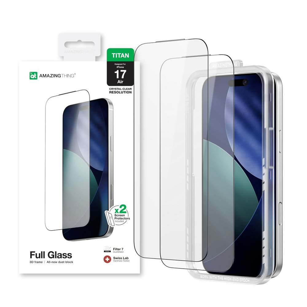 AMAZINGthing for iPhone 17 Air [Titan Filter 7 - Full Glass] Screen Protector, Ultra Clear, 9H Tempered Glass, Full Coverage, CaseFriendly, Oleophobic, Alignement Frame, 2 Pack