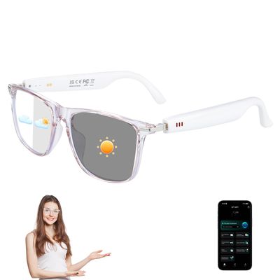 AI Smart Glasses, Bluetooth 6.0 Real-Time Translation Glasses for Men Women with 164 Languages & AccentsColor-Changing Lenses, No Subscription Audio Sunglasses with Speaker for Business TravelPink