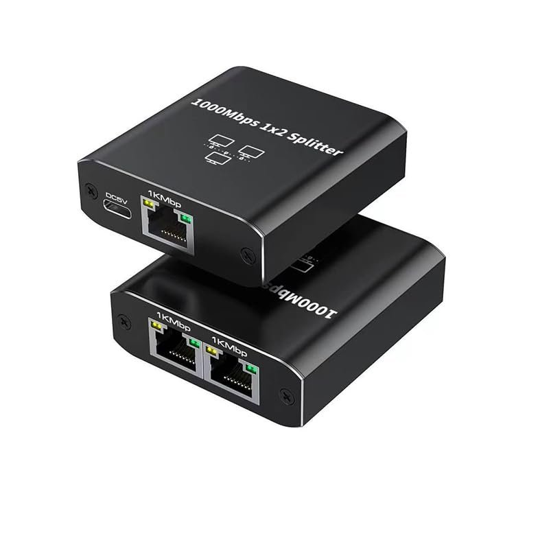 Ethernet Network Splitter, 1 to 2 Port, 1000Mbps LAN RJ45 Connector with USB Power Cable, Compatible with Cat5-8, with Both Network Ports able to Access The Internet simultaneously
