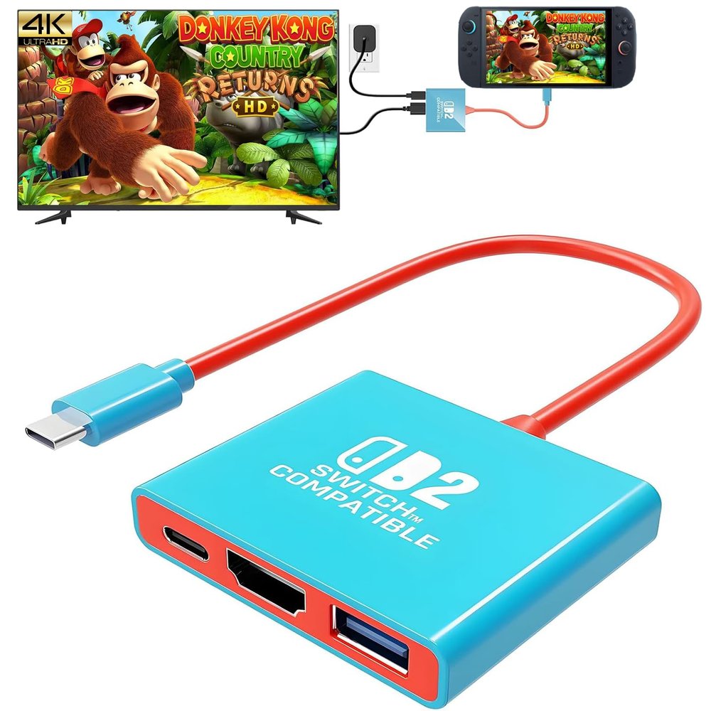 Switch 2 TV Dock - 4K/60Hz HDMI 2.0 Adapter, PD100W, USB 3.0 Port - Docking Station for Nintendo Switch2/1/OLED Switch 2 Version 21.0.0 (Need Firmware Upgrade)