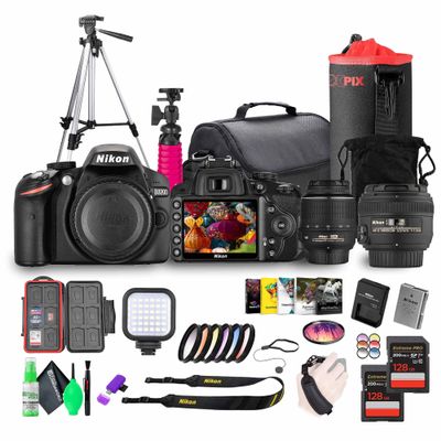 Nikon D3200 24.2MP DSLR Camera Kit with 18-55mm VR Zoom Lens Full HD 1080p Video Capture, Fast 11-Point Autofocus System + Nikon 50 f/1.4G AF-S 58MM Lens + 72" Tripod + 128GB Memory Card + More
