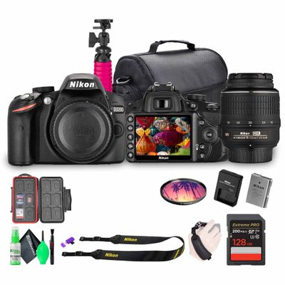 Nikon D3200 24.2MP DSLR Camera Kit with 18-55mm VR Zoom Lens Full HD 1080p Video Capture, Fast 11-Point Autofocus System + 128GB Memory Card + Protective Memory Card Case + Camera Bag + More