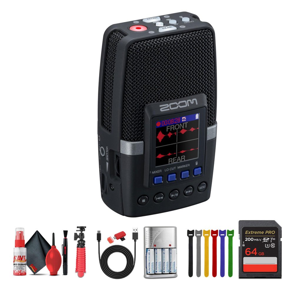 Zoom H2essential Multi-Mic 32-Bit Float Handy Recorder Bundle with Extreme PRO 64GB Memory Card + USB Card Reader