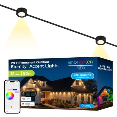 Enbrighten Accent Permanent Outdoor Lights, 50ft, 12 Lights, Smart