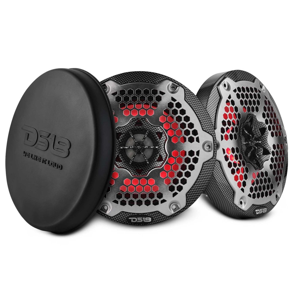 DS18 CF-6MD 6.5 Waterproof Marine & Powersports Speakers 2-Way Hybrid Design, 250W RMS, RGB LED Lights, Neodymium Magnet, Removable Stainless Steel Grill - Pair