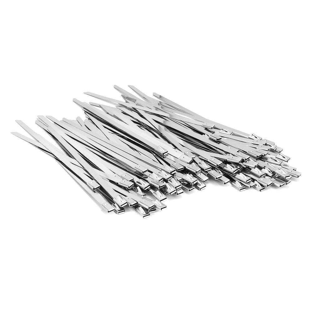 300 Pack Metal Cable Ties for Outdoor, Self-Locking 304 Stainless Steel Heavy Duty Zip Ties for Fence(300PCS 13.8inch)