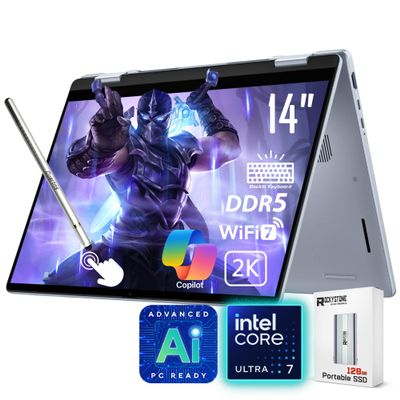 Dell 14 Plus 2-in-1 AI Ready Laptop, 14" 2K Touchscreen, Core Ultra 7 256V(>i9-12900K), Copilot+ PC, Backlit Keyboard, WiFi 7, Thunderbolt 4, Windows 11 Home,Ice Blue(16GB 8533 MHz DDR5 RAM | 2TB SSD)