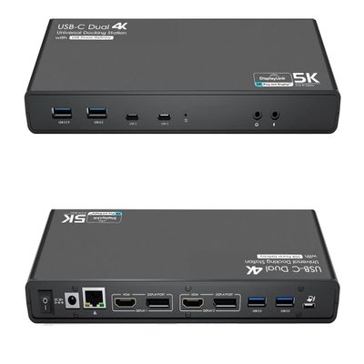 WWT Universal USB C Laptop Docking Station Dual Monitors 5K/4K@60Hz with 65W Host Charging for Thunderbolt 4/3, USB-C Windows, OS, Chrome, Ubuntu 20.04,22.04(2HDMI, 2DP, 6USB 3.0, 1Gbps Net)