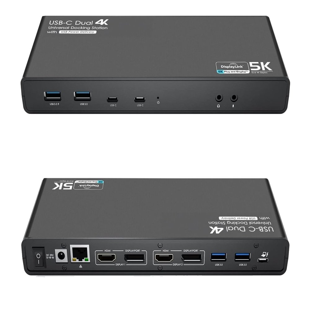 WWT Universal USB C Laptop Docking Station Dual Monitors 5K/4K@60Hz with 65W Host Charging for Thunderbolt 4/3, USB-C Windows, OS, Chrome, Ubuntu 20.04,22.04(2HDMI, 2DP, 6USB 3.0, 1Gbps Net)