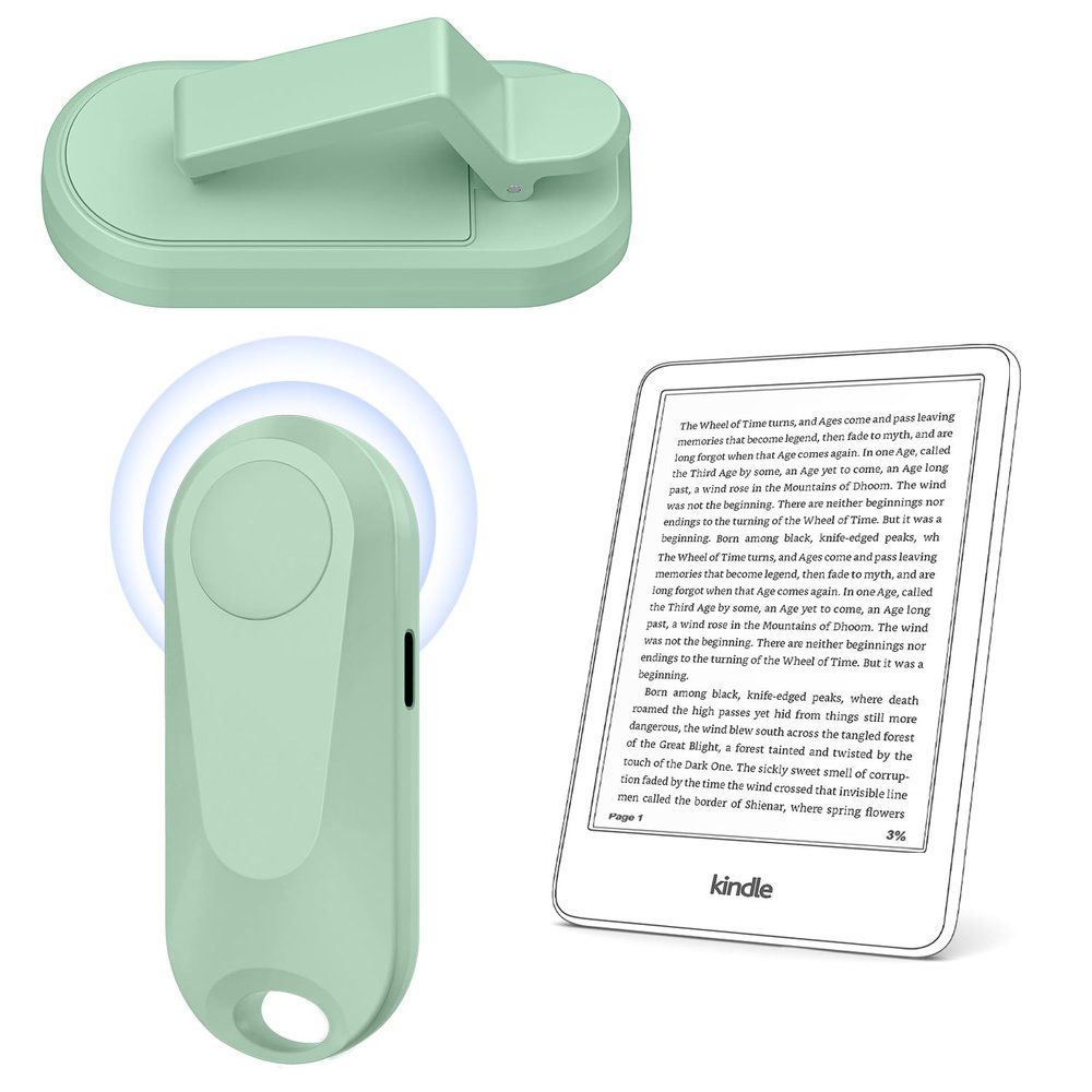 DATAFY [Case-Friendly] Page Turner for Kindle Paperwhite Oasis Kobo eReaders, Camera Camcorder Remote Controls, Page Turner Clicker for ipad Tablets Reading Novels with Wrist Strap Storage Bag Green