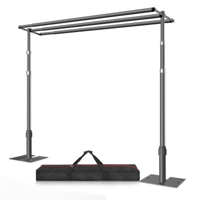 10x10 Three Crossbar Pipe and Drape Stand Kit, Heavy Duty Backdrop Stand Adjustable, Sturdy Metal Back Drop Decoration Frame with Flat Base for Parties, Wedding,Trade Shows, Photo Shoot - Black