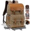 Padwa Lifestyle Khaki Camera Backpack - Waxed Memory Weather Resistant Canvas Camera Bag, Multi DSLR SLR Large Camera Backpacks for Photographers with 16 Laptop & Lens Compartment and Tripod Holder view 1