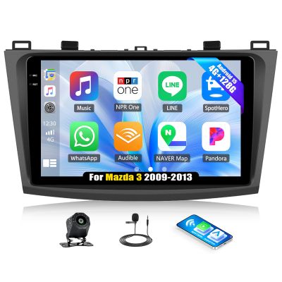 Android 15 4+128G Car Stereo for Mazda 3 2009 2010 2011 2012 2013 with Wireless Carplay Android Auto, 9 Inch Incell Touchscreen Head Unit Bluetooth 5.0 GPS WiFi FM/RDS SWC Backup Camera & MIC