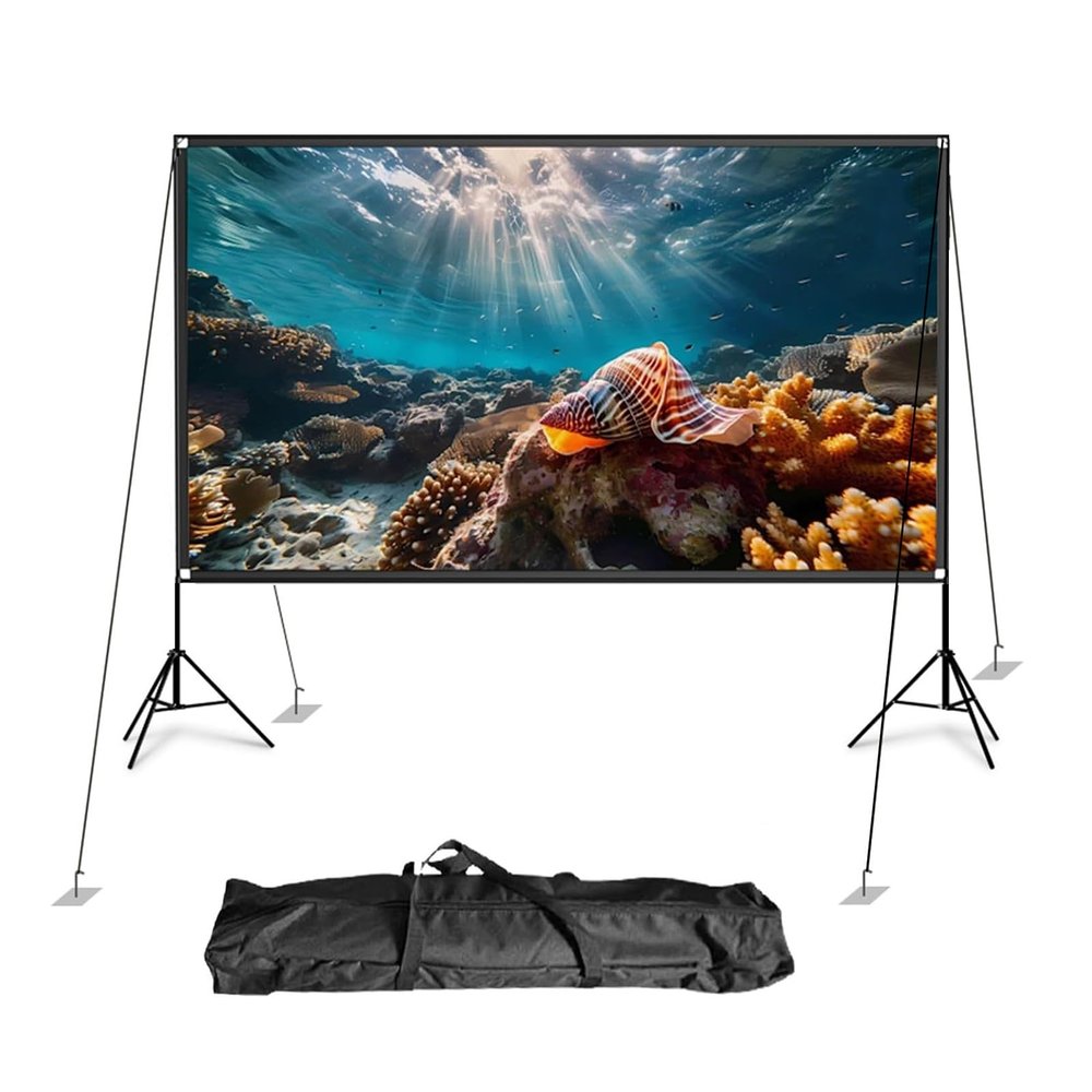 100/120 inch Portable Outdoor Projector Screen with Tripod and Carry Bag, 16:9 HD, Wrinkle-Free Foldable Movie Screen for Home Theater Backyard Party(100inch(16:9))