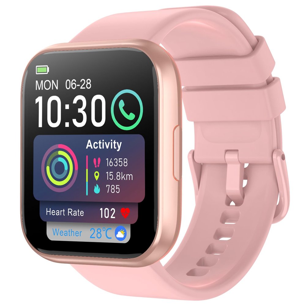Smart Watch for Men Women, 1.85" HD Fitness Tracker with Bluetooth Calls, 120+ Sport Modes Fitness Watch, Fitness Tracker 24/7 Heart Rate/Sleep Monitor, IP68 Waterproof, for Android/iPhone (Pink)