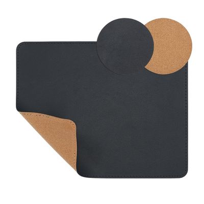 OLYCRAFT 3Pcs Black Dual-Sided Mouse Pad Cork Leather Rectangle Mouse Mats Soft Desk Pad Writing Mat Small Mice Pads Stitched Edges Coaster Mice Pads for Office Home Laptop Table - 11.8x9.5 Inch