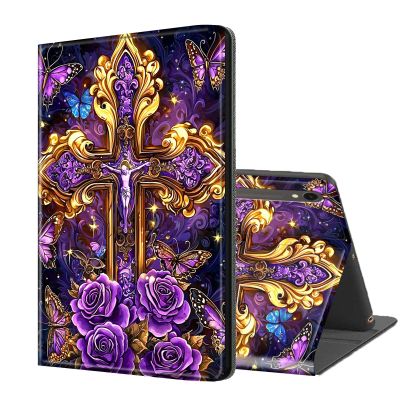 ETLKJVBL for Samsung Galaxy Tab S10 FE/ S9 FE Case, Auto Sleep/Wake, Cross with Purple Roses Multiple Angles Viewing Folio Stand Case for Samsung Galaxy Tab S9 11 Inch 2023