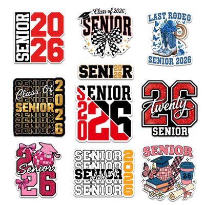 10 Pcs Class of 2026 Senior Stickers Pack Vinyl Waterproof Graduation Stickers, Decals for Laptop, Water Bottle, Scrapbook, High School & College Seniors 2026 (Senior 5, 2 Inch)