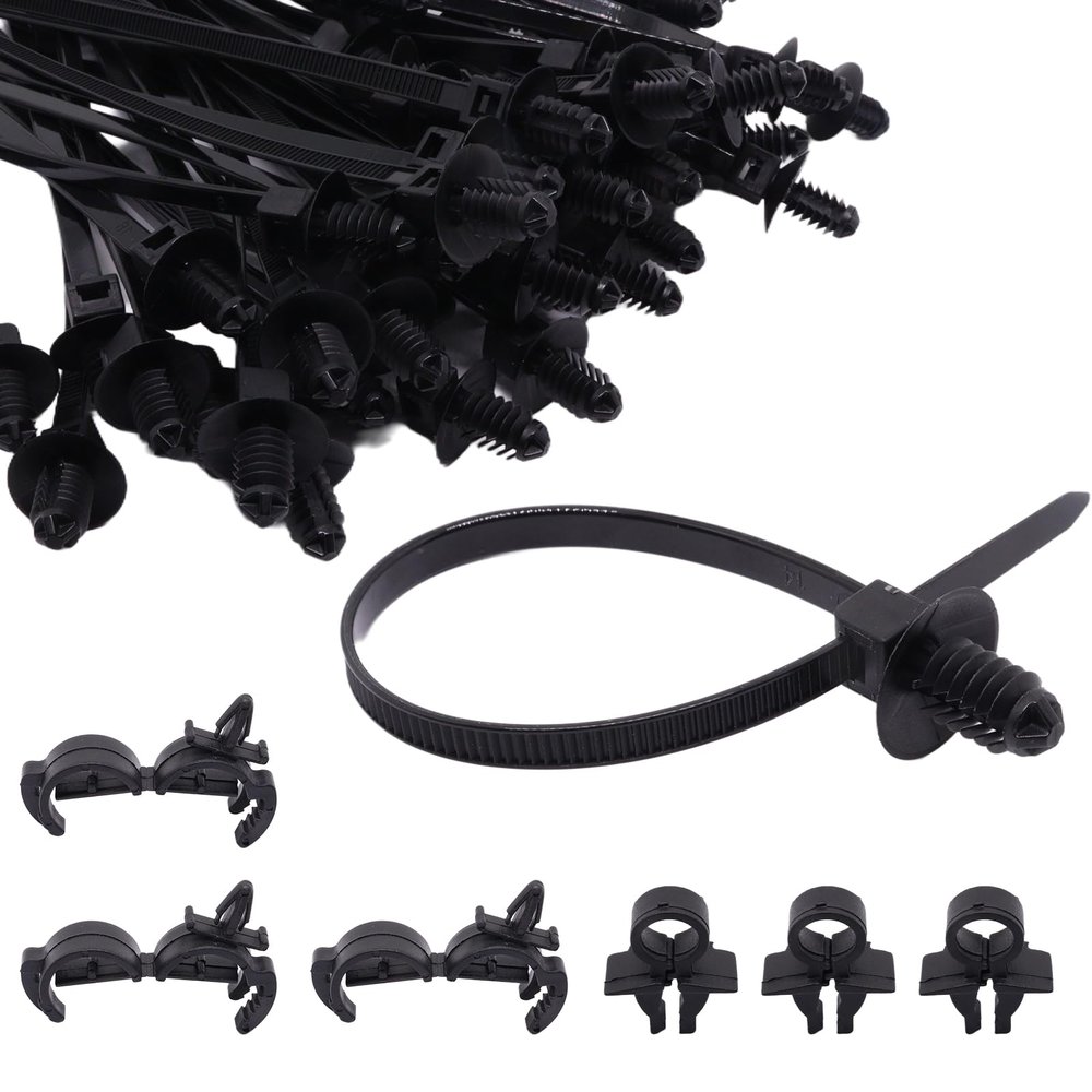 ZHMEINA 100PCS Push Mount Zip Ties, Heavy Duty Black Nylon Push Mount Cable Zip Tie, 2 in 1 Self-Locking UV Resistant Wire Ties for Indoor Wire Bundling, Construction, Automotive (6.7" x 0.2")