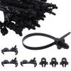 ZHMEINA 100PCS Push Mount Zip Ties, Heavy Duty Black Nylon Push Mount Cable Zip Tie, 2 in 1 Self-Locking UV Resistant Wire Ties for Indoor Wire Bundling, Construction, Automotive (6.7" x 0.2") view 1