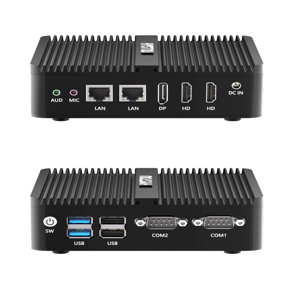 HYSTOU Industrial PC, Dual Nic Mini PC N100 8GB DDR4 256GB SSD Fanless Mini PC for Industrial Home