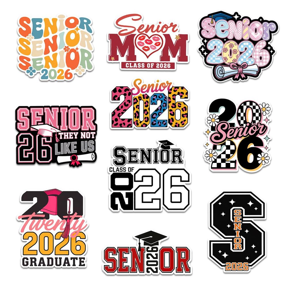 10 Pcs Class of 2026 Senior Stickers Pack Vinyl Waterproof Graduation Stickers, Decals for Laptop, Water Bottle, Scrapbook, High School & College Seniors 2026 (Senior 4, 6 Inch)