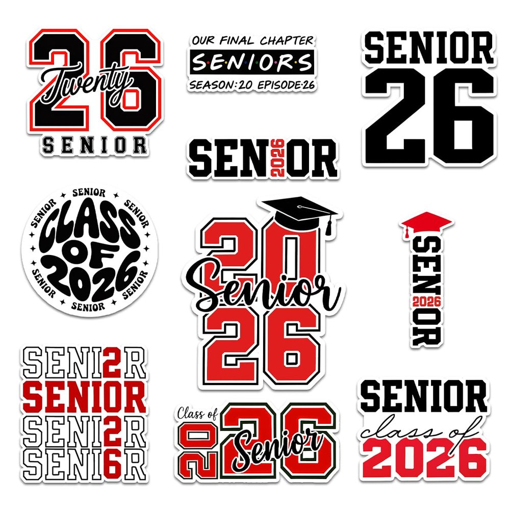 10 Pcs Class of 2026 Senior Stickers Pack Vinyl Waterproof Graduation Stickers, Decals for Laptop, Water Bottle, Scrapbook, High School & College Seniors 2026 (Senior 6, 6 Inch)