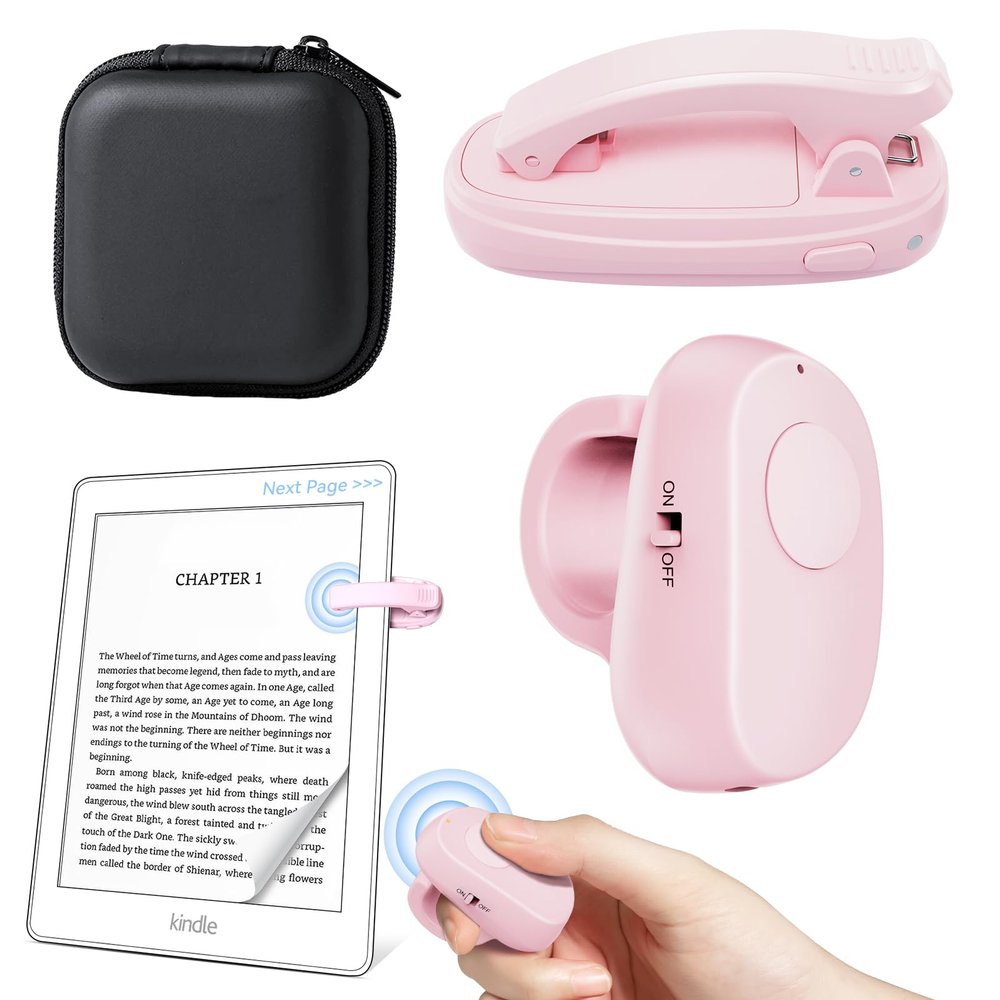 Resptasski Finger Ring Kindle Page Turner Remote, Rechargeable Wireless Clicker for Kindle Paperwhite, E-Readers & Camera, Perfect for Hands-Free Reading Anywhere, Bed, Treadmill Reading (Pink)