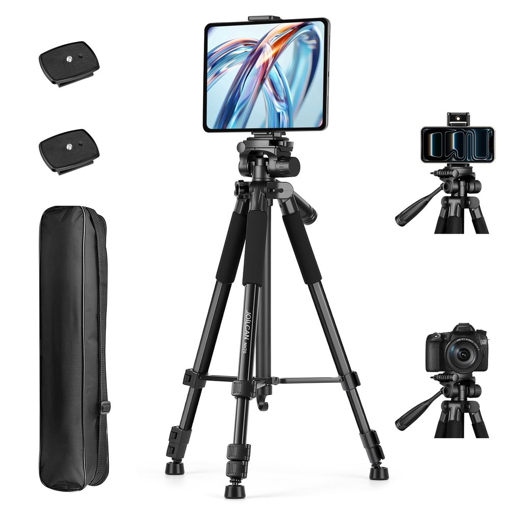 JOILCAN 67" Phone iPad Tripod, Professional Camera Tripod Stand for Tablet iPhone with 2-in-1 Holder & Carry Bag, Extendable Travel Tripod for Cellphone Camera Video Recording Live Stream Vlogging