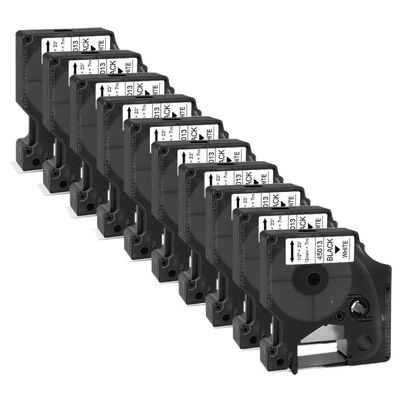 10PK 12mm D1 Label Tape Cassette Ribbon Compatible with 45013 45010 45016 45017 45018 45019 Replacement for LM160 Label Maker(Black on White)