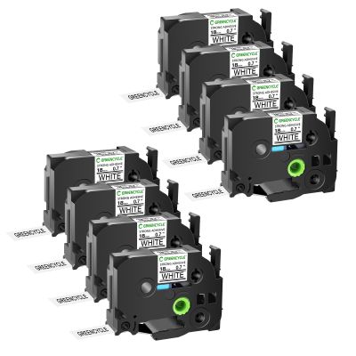 GREENCYCLE Extra Strength Label Tape TZe-S241 18mm 0.7" Laminated White Compatible for Brother P-Touch TZeS241 TZ-S241 TZe TZ 3/4 inch Black on White Label Tape for PTD400 PTD410 PTD600, 8 Pack