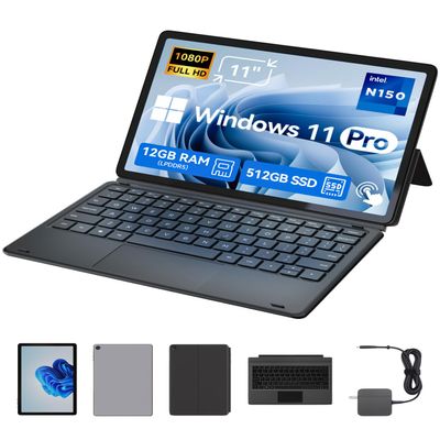 BNCF 11 inch 2-in-1 Laptops, Win 11 Touchscreen PC Compatible with Twin Lake N150, 12GB RAM 512GB SSD, 1920x1200 IPS FHD Tablet USB-C/HDMI WiFi 6 with Magnetic Keyboard and Kickstand