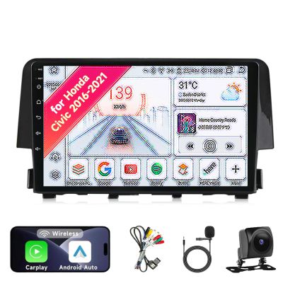 Android 14 Car Radio Stereo for 2016-2021 Honda Civic - 9" IPS Touch Screen, Upgrade Dash Kit with CarPlay & Android Auto, GPS Navigation, SWC Support, Bluetooth 5.0, WiFi, 4/5G,