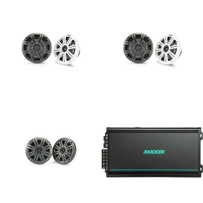 KICKER Marine (2 Pair) 6.5" Coaxial, 4" Coaxial & 48KMA6006 6-Ch Amp Boat Audio Upgrade Bundle