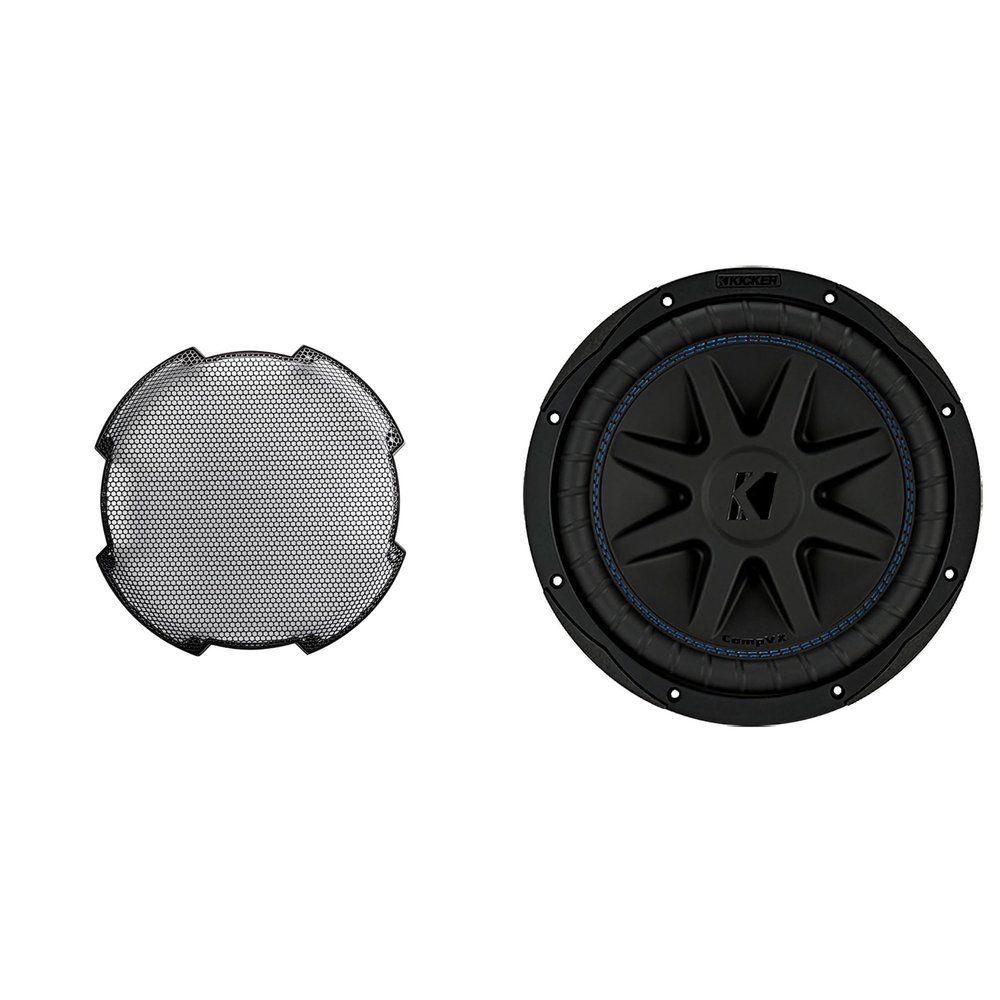 KICKER 50CVX102 CompVX 10 Subwoofer, Dual Voice Coil, 2-Ohm, & 52GR10 Grill Bundle